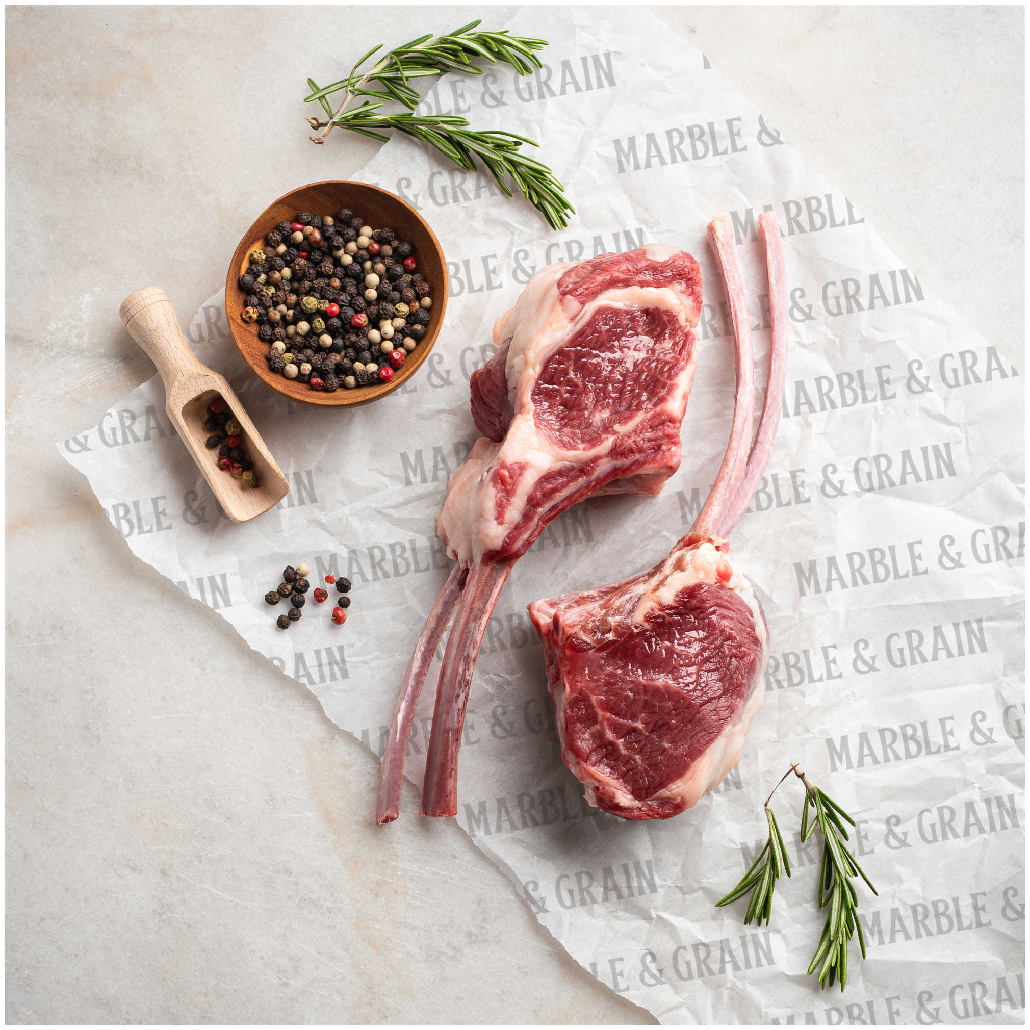 Marble & Grain Lamb Rib Chop, 2-Bone Frenched 2 pcs | 0.5 - 0.8 lb
